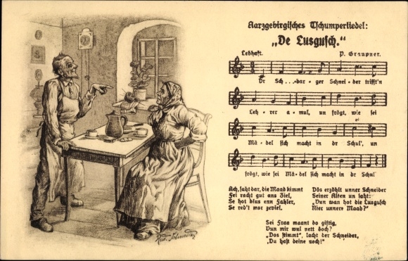 Song artists Postcard Schneider, Rud., Aarzgebirge Tschumperliedel, De Lusgusch, P. Graupner
