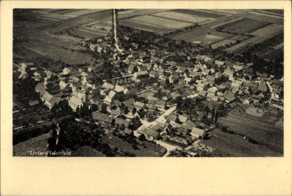 Postcard Unterpleichfeld in Lower Franconia, aerial photograph