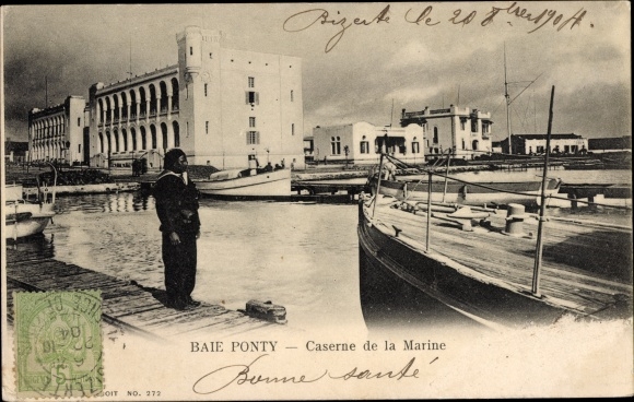 Postcard Baie Ponty Bizerte Tunisia, Caserne de la Marine, View of the barracks