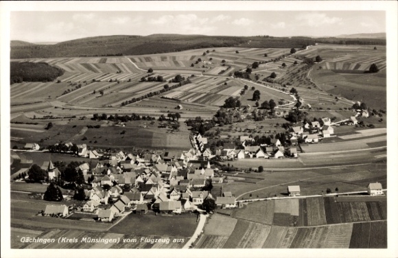 Postcard Gächingen Sankt Johann on the Swabian Alb, view of the town, aerial photograph