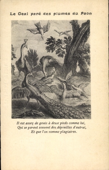 Postcard Birds, Peacocks, Fable, The Peacock with Peacock's Feathers