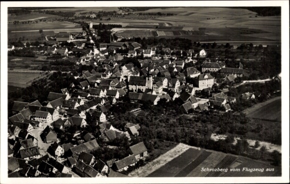 Postcard Schrozberg in Württemberg, aerial photograph