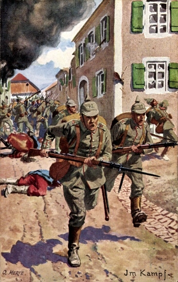Artist Postcard Merte, O., Imperial soldiers in battle, battlefield
