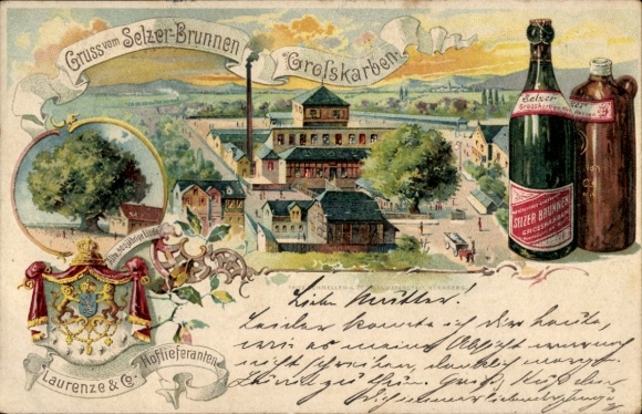 litho Groß Karben Wetteraukreis, Selzerbrunnen, lindeboom uit de 400e eeuw, mineraalwater