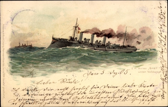 Künstler Litho Bohrdt, Hans, Deutsches Kriegsschiff, SMS Greif, Aviso