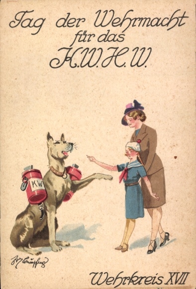 Künstler Ak Tag der Wehrmacht für das KWHW, Arbeitshund, Spende