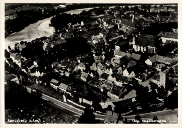 Postcard Landsberg am Lech Upper Bavaria, aerial photograph