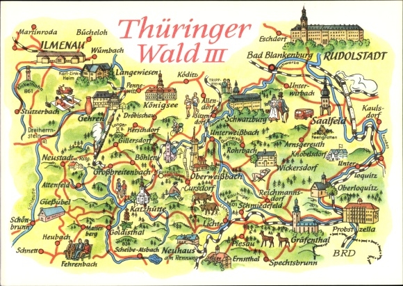 Maps Postcard Thüringer Wald III, Ilmenau, Rudolstadt, Oberweißbach, Probstzella