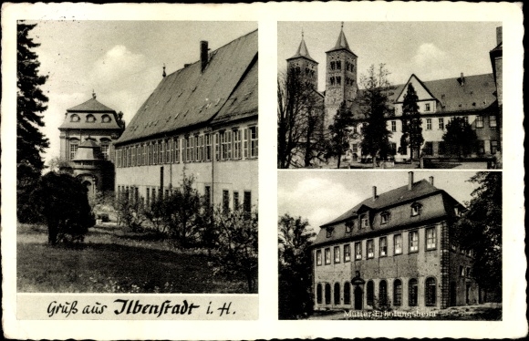 Postcard Ilbenstadt Niddatal in Hesse, church, convalescent home for mothers