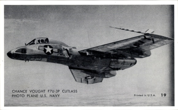 Postcard Chance Vought F7U-3P Cutlass, photo aircraft of the US Navy