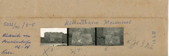Kontaktabzug Fotos Berlin Kreuzberg, Meistersaal Köthener Str., zerstört, 3 Fotos ca. 4x2 cm