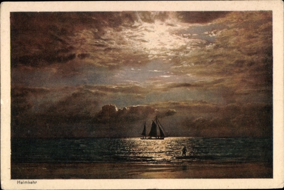 Ak Ostseebad Sellin op Rügen, schilderachtige zonsondergang, zeilschip, strand, wolken
