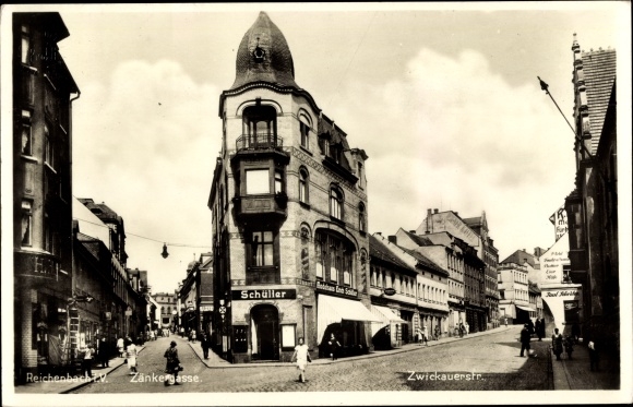 Postcard Reichenbach im Vogtland, Zänkerstrasse, Zwickauerstrasse, local Schüller