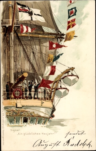 Artist PC Bohrdt, sailing ship with signal flags