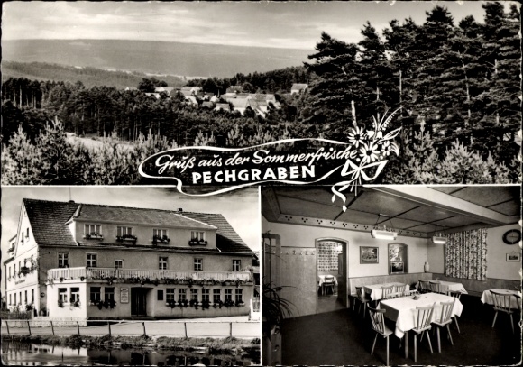 Ak Pechgraben Neudrossenfeld Opper-Franken, Panorama, Gasthof Frankenwald, Eetkamer