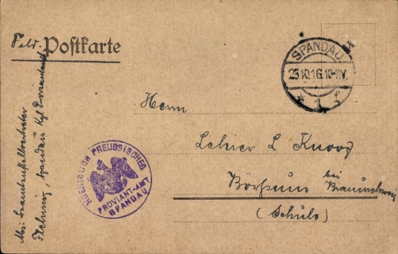 PC Berlin Spandau, to teacher L. Knoop, birthday congratulations, text on the back