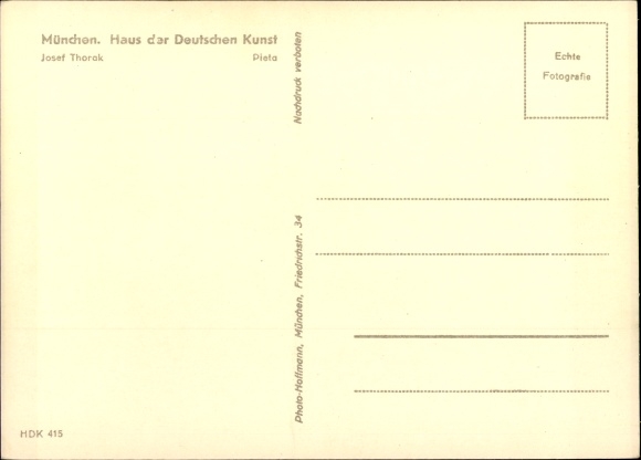 Postcard plastic by Josef Thorak, Pieta, Dying, HDK 415, Photo Hoffmann