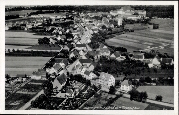 Postcard Wiblingen Ulm on the Danube Baden Württemberg, panorama of the town with castle, aerial photograph