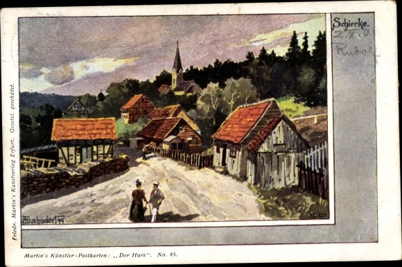Kunstenaarskaart Bahndorf, Heribert, Schierke Wernigerode am Harz, gedeeltelijk zicht, kerk