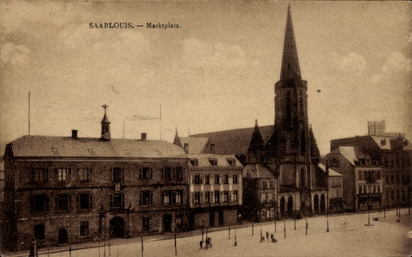 Saarlouis in Saarland, market square, historic buildings, bell tower, people, atmospheric...
