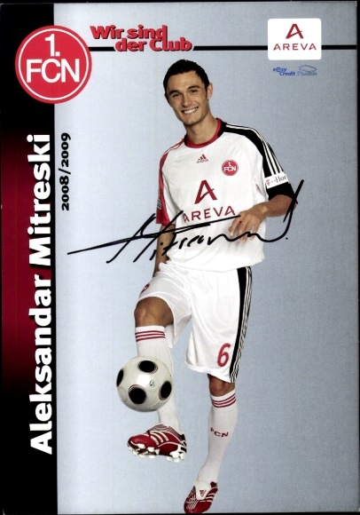 Autograph card footballer Aleksandar Mitreski, 1. FC Nuremberg, autograph