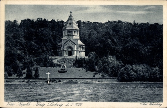 Ak Starnberg am Starnberger See Oberbayern, Votivkapelle König Ludwig II, Starnberger See, 1886, 