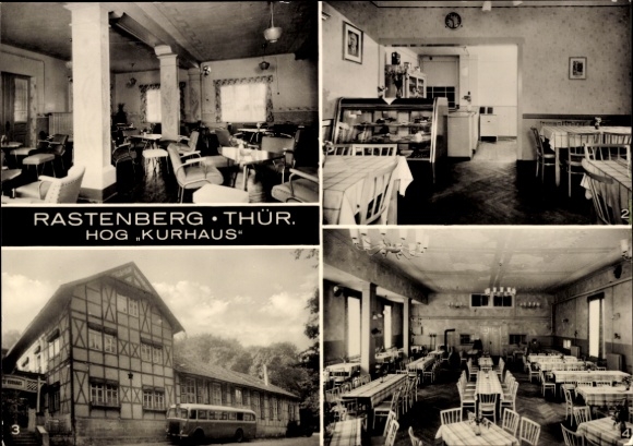 Ak Rastenberg in Thüringen, Gaststube, Gesellschaftszimmer, Speisesaal, Außenansicht