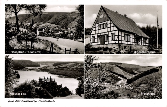 Ak Finnentrop im Sauerland, Teilansicht, Jugendherberge, Ahauser See, Illeschlade