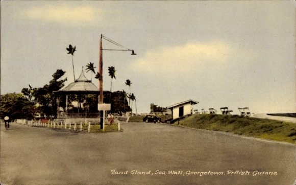 Postcard Georgetown Guyana, Bandstand, Seawall