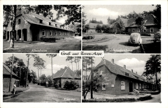 Postcard Aspe Zeven in Lower Saxony, retirement home, forest hospital, entrance, private ward