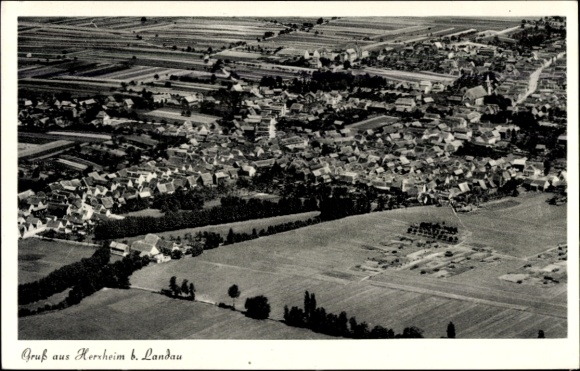 Ak Herxheim bei Landau in der Pfalz, Fliegeraufnahme