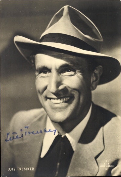 Postcard actor Luis Trenker, portrait with hat