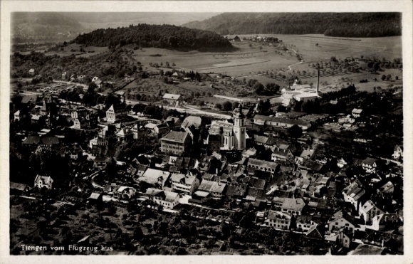 Postcard Tiengen am Oberrhein, aerial photograph