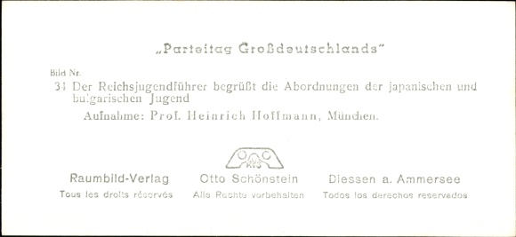 Stereo spatial image photo of the Greater Germany Party Congress No. 34 Reich Youth Leader, Japan. and Bulgarian. youth