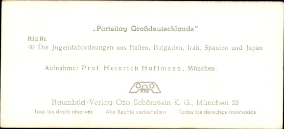 Stereo image photo &quot;Party Congress of Greater Germany&quot; No. 40 youth delegations from Italy, Bulgaria