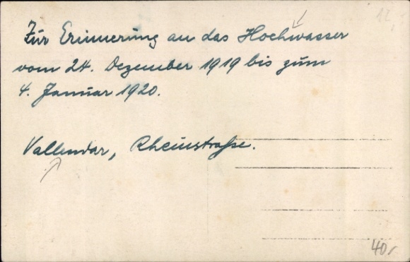 KP fotograficzna Vallendar nad Renem, Rheinstraße, powódź 24 grudnia 1919 - 4 stycznia 1920