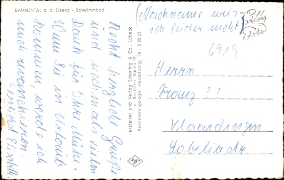 Postcard Bammental, swimming pool, bathers, diving board