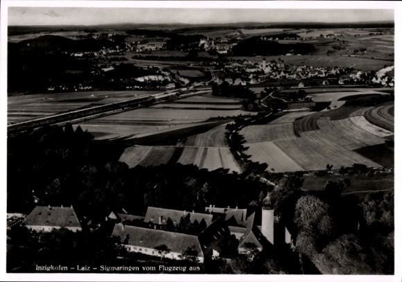 Postcard Inzigkofen Baden Württemberg, aerial photograph