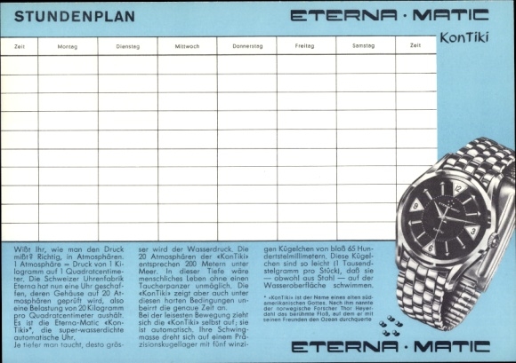 Timetable Eterna Matic Kontiki, In the kingdom of the deep sea, diver with shark around 1970
