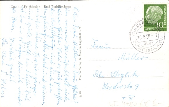 Postcard Bad Waldliesborn Lippstadt North Rhine Westphalia, Gasthof Fr. Schulte, fountain house, bathhouse