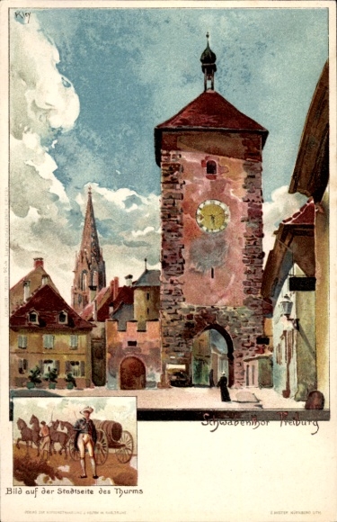 Artist Chromo-Litho Kley, H., Freiburg im Breisgau, Schwabentor, Tower