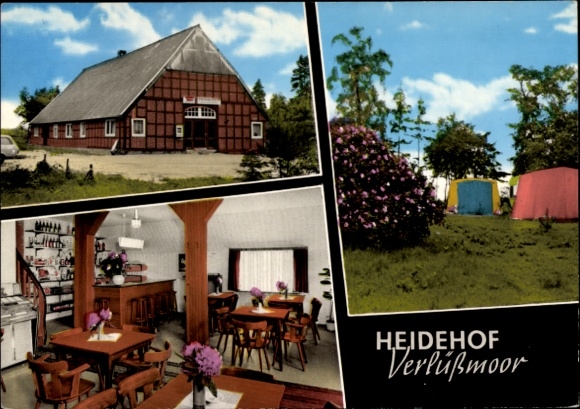 Postcard Verlüßmoor Vollersode in Lower Saxony, Heidehof, country house, garden view, restaurant