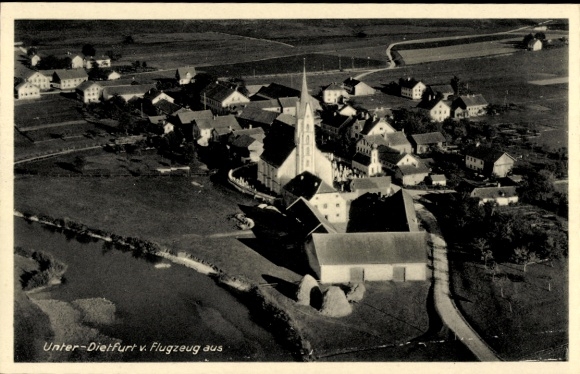 Postcard Unterdietfurt Lower Bavaria, aerial photograph