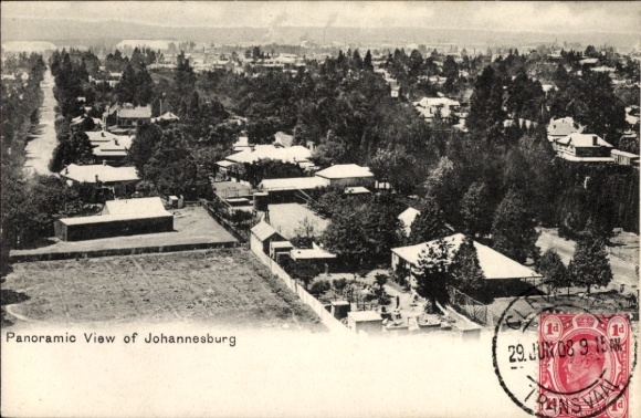 KP Johannesburg, RPA, widok panoramiczny stempla pocztowego, wpis adresu