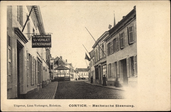 Ak Contich Kontich Flandern Antwerpen, Mechelsche Steenweg, Café Restaurant Vervliet