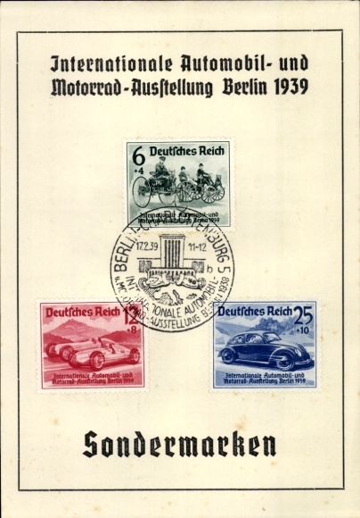 Stamps Postcard Int. Automobile and Motorcycle Exhibition Berlin 1939, Deutsche Bank, savings book