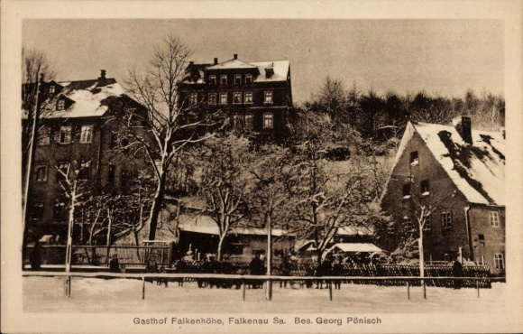 Ak Falkenau Flöha in Sachsen, Gasthof Falkenhöhe, Bes. Georg Pönisch, Winter