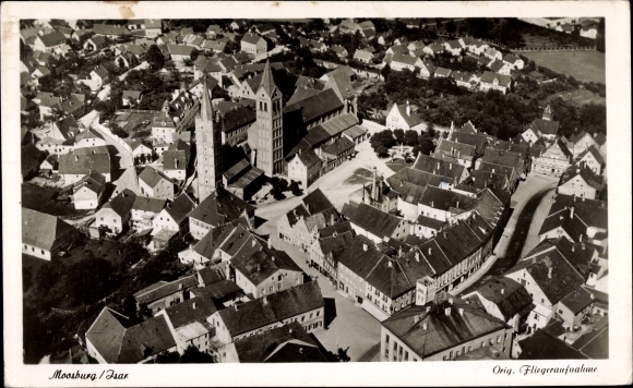 PC Moosburg an der Isar, total view of the site, aerial photograph, church