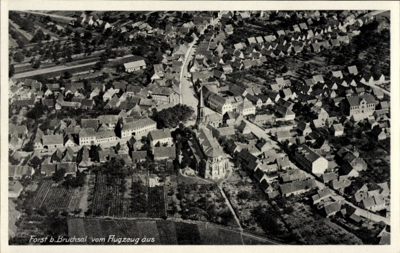 Postcard Bruchsal im Kraichgau, aerial view of Forst near Bruchsal, many houses, street view