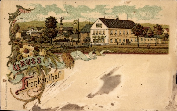 Chromo-Litho Frankenthal in Lusatia Saxony, inn, flower ornament